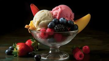 Ice cram with fresh fruit. photo