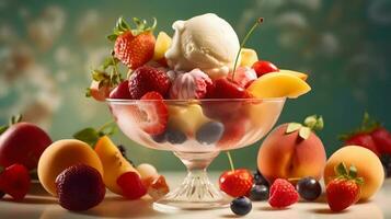 Ice cram with fresh fruit. photo