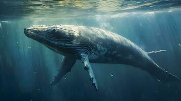 Whale swimming undersea. photo