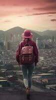 Traveler woman with magenta straw hat. photo