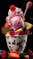 Ice cream with fresh fruit. photo