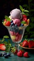 Ice cream with fresh fruit. photo