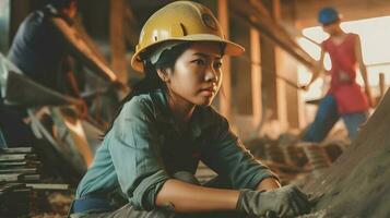 Professional Heavy Industry Engineer. Worker Wearing Safety Uniform photo