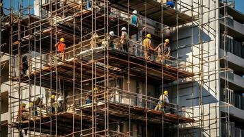 Construction workers working on modern buildings. photo