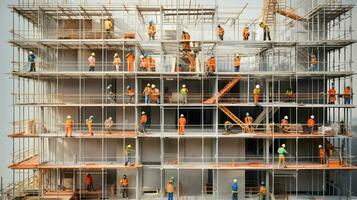 construcción trabajadores trabajando en moderno edificios foto