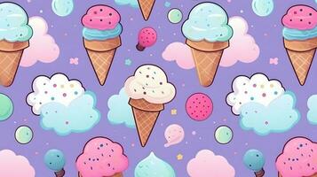 cute cartoon ice creams on white background in japan kawaii style photo