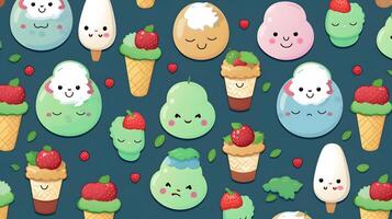 cute cartoon ice creams on white background in japan kawaii style photo