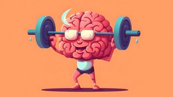 Isolated cute brain cartoon character doing exercises photo