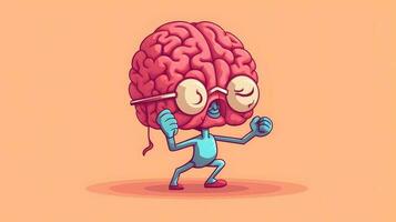 Isolated cute brain cartoon character doing exercises photo