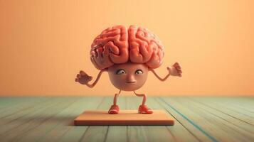 Isolated cute brain cartoon character doing exercises photo