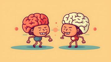 Isolated cute brain cartoon character doing exercises photo