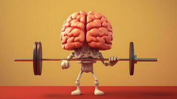 Isolated cute brain cartoon character doing exercises photo