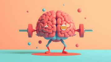 Isolated cute brain cartoon character doing exercises photo