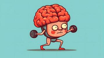 Isolated cute brain cartoon character doing exercises photo