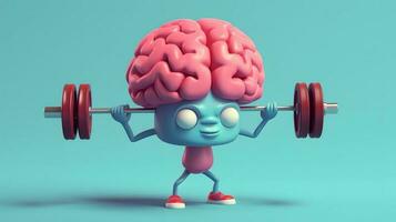 Isolated cute brain cartoon character doing exercises photo