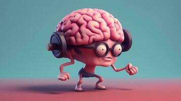 Isolated cute brain cartoon character doing exercises photo