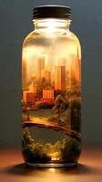 miniature city in a glass bottle photo