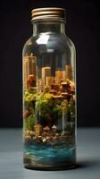 miniature city in a glass bottle photo