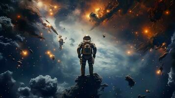 An astronaut flying in the space. AI Generated. photo