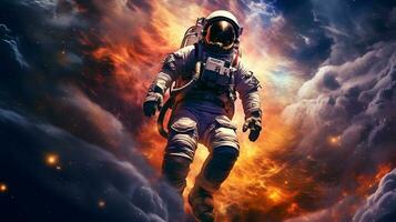 An astronaut flying in the space. AI Generated. photo