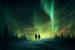 Couple watching Northern Lights photo