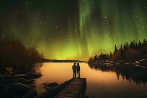 Couple watching Northern Lights photo