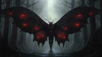 Mothman over the small American town. Illustration based on the urban legend of Point Pleasant. photo