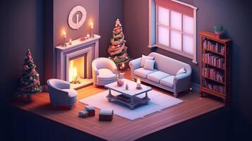 Isometric Christmas Fireplace Composition photo