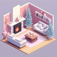 Isometric Christmas Fireplace Composition photo