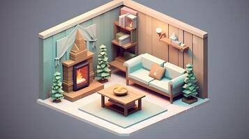 Isometric Christmas Fireplace Composition photo