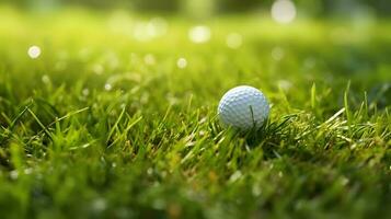 Golf ball on the green natural grass. photo