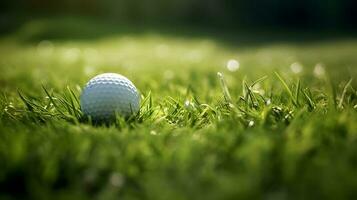 Golf ball on the green natural grass. photo