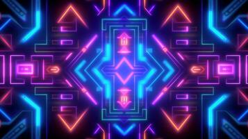 Abstract neon light glowing lines,aztec mayan style pattern design illustration . ai generated photo