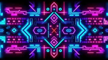 Abstract neon light glowing lines,aztec mayan style pattern design illustration . ai generated photo