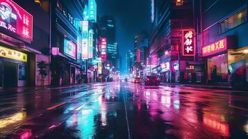 Cyber punk night city landscape concept. Light glowing on dark scene. Night life.Beyond generation and futuristic of Sci-Fi Capital city and building scene. ai generated photo