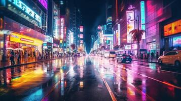 Cyber punk night city landscape concept. Light glowing on dark scene. Night life.Beyond generation and futuristic of Sci-Fi Capital city and building scene. ai generated photo