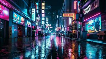 Cyber punk night city landscape concept. Light glowing on dark scene. Night life.Beyond generation and futuristic of Sci-Fi Capital city and building scene. ai generated photo