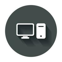 Computer vector illustration. Monitor flat icon with long shadow.