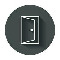 Door vector icon in line style. Exit icon. Open door illustration with long shadow.