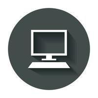 Computer vector illustration. Monitor flat icon with long shadow.