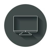 Computer vector illustration in line style. Monitor flat icon. Tv symbol with long shadow.