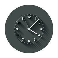 Clock icon vector illustration. Office clock with long shadow.