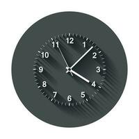 Clock icon vector illustration. Office clock with long shadow.