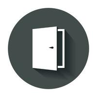 Door vector icon. Exit icon. Open door illustration with long shadow.