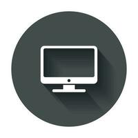 Computer vector illustration. Monitor flat icon. Tv symbol with long shadow.