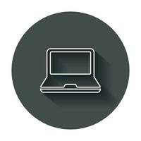 Computer notebook vector illustration in line style. Monitor flat icon with long shadow.