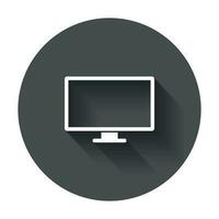 Computer vector illustration. Monitor flat icon. Tv symbol with long shadow.