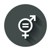 Gender equal sign vector icon. Men and women equal concept icon with long shadow.