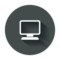 Computer vector illustration. Monitor flat icon with long shadow.