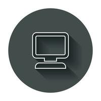 Computer vector illustration in line style. Monitor flat icon with long shadow.